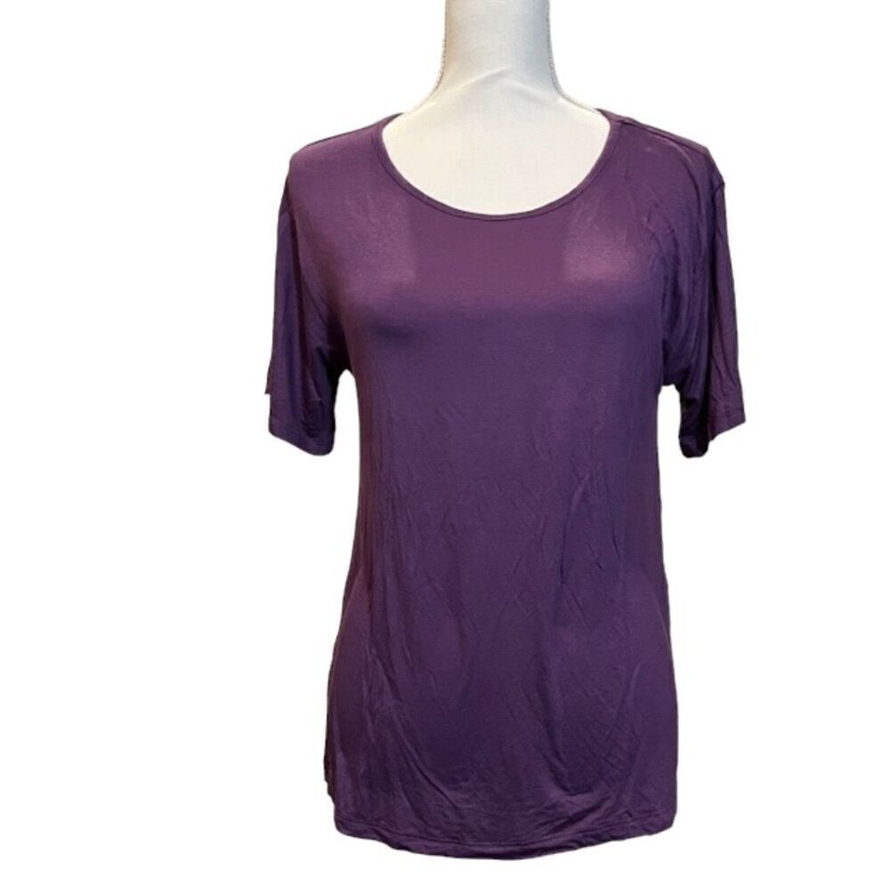 Cupio Plum Short Sleeve Slit Top Stretch Purple Women's Size Small